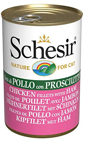 Schesir Cat Jelly Hühnerfilet mit Schinken, Katzenfutter nass in Gelee, 24 Dosen x 140 g