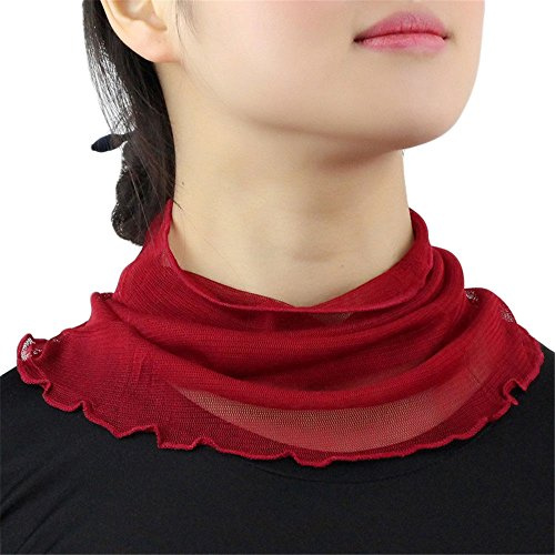 UK_Stone Damen 100% Mulberry Seide Schlauchschal Loop Halstuch Unifarbe Abnehmbar Faux Kragen (Weinrot)