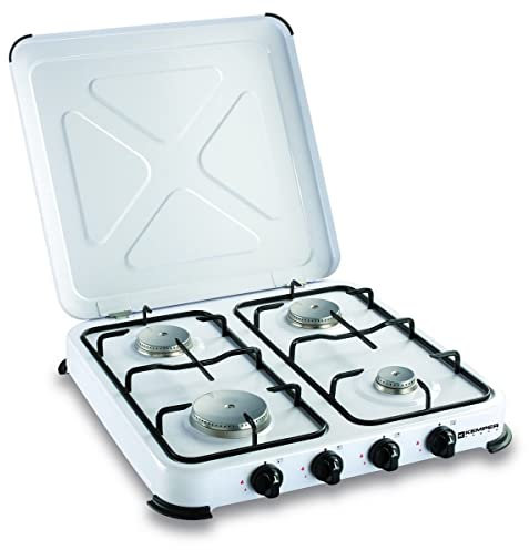 Placa de cocción de gas, portátil, 4 fuegos, 4650 W, color blanco lacado