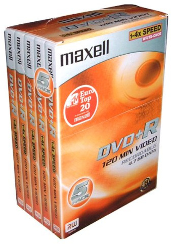 Maxell DVD+R -120 Min - Recordable 4.7 GB DATA Video Box Pack of 5