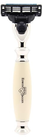 Edwin Jagger R357AMZ Klassischer Kunststoffgriff vernickelt Manuelles und wiederverwendbares Mach 3 Rasiermesser für Männer und Frauen für Rasiercreme oder Seife