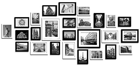 Lillyvale Large Multi Picture Photo Frames Wall Set 26 Pieces Set (White And Black)