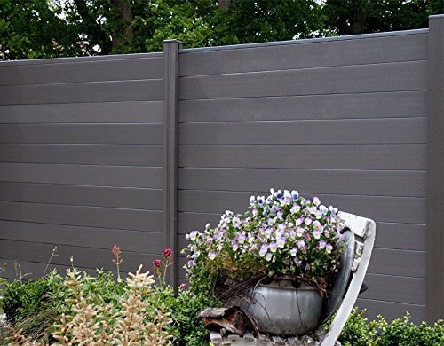WPC/BPC Sichtschutzzaun dark grey 5 Zäune inkl. 6 Pfosten Sichtschutz Gartenzaun Zaun