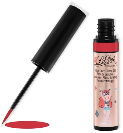 LaDot Wasserfester Tattoo Liner 4ml rot. Für temporäre Tattoos zum Selbstgestalten, Ausmalen und Verzieren. Vegan, tierversuchsfrei und hypoallergen. Wasserfest, hält mehrere Tage.