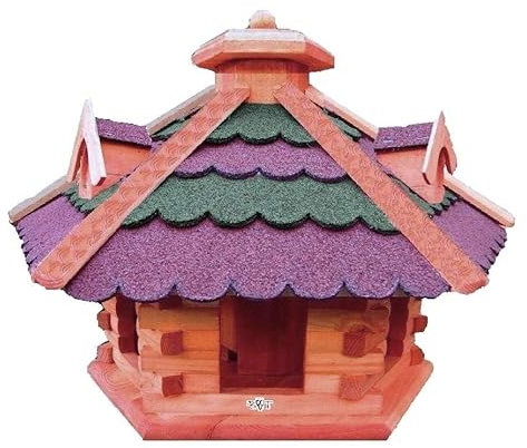 XXL großes Vogelhaus/Nistkasten,Vogelhäuser : Ergänzung zum Nistkasten, für Vögel Amsel Amseln Meise Meisen Star Stare Meisennistkasten Vogel,Vogelfutterhaus und Vogelvilla, Futterhaus, Futterhäuschen,große Größen auch mit Ständer und Silo, aus Holz Vogelvillas Holz mit Dach ROT GRÜN Bitumen Streifen ohne Ständer