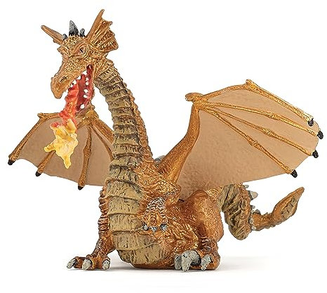 Papo 39095 0, Tiere, Tierdruck, Feuerspeiender Drache. Spiel, Unisex-Kinder, Gold, 15 cm