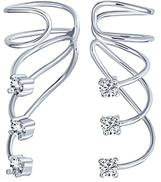 Orecchino A Perno A Spirale Tripla CZ Curved Crawlers In Filo Di Zirconi Cubici Cartilagine Per Orecchino A Pinna Per Donne Adolescenti Placcato In Oro Rosa Giallo 14K .925 In Argento Sterling