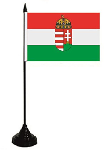 U24 tavolo bandiera Ungheria con Stemma Bandiera tavolo bandiera 10 x 15 cm