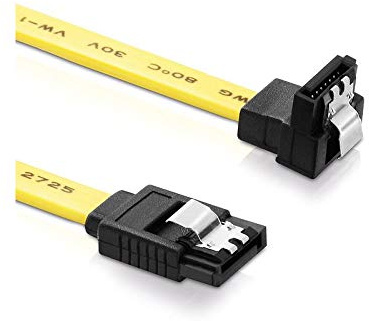 adaptare 31401 10 cm SATA-Kabel 6 GB/s mit Metall-Clip und einem Winkel-Stecker gelb