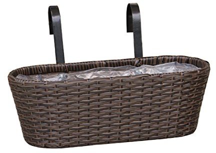 Dehner Blumenkasten mit Halterung, ca. 30 x 16 x 26 cm, Polyrattan, braun