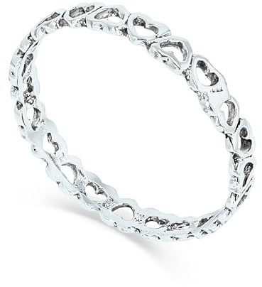 Solid 925 Sterling Silver Heart Stacking Ring 2.5mm Band in Sizes G-Z (K)
