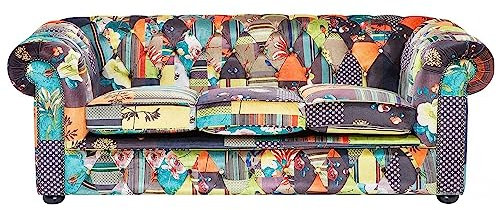 Beliani Stilvolles 3-Sitzer Sofa Polsterbezug Patchwork Motiv bunt Chesterfield