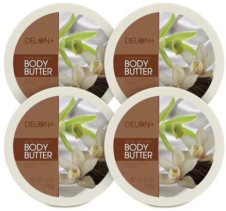 DELON Intense Moisturizing Body Butter, Smooth Vanilla with Shea Butter, 6.9 oz (Pack of 4)