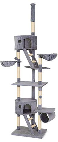lionto XXL Árbol Rascador Escalador para Gatos Altura Ajustable del Techor 230-250 cm, Gris Claro
