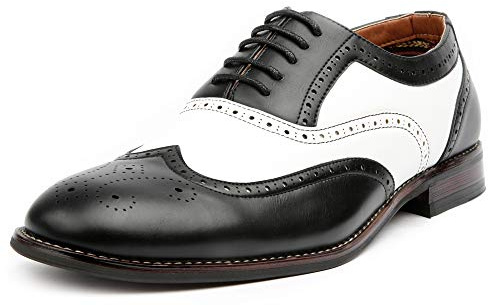 Ferro Aldo Men's Arthur Wingtip Oxford Dress Shoes | Classic Brogue & Two-Tone Spectator Styles |MFA139001D |in Black & White, Size 13