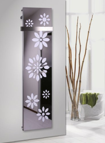 Badheizkörper Design Flower 3, HxB: 180 x 47 cm, 1118 Watt, Edelstahl hochglanzpoliert+1 Handtuchhalter (50mm) MADE IN GERMANY Szagato Handtuchheizung Heizkörper Mittelanschluss Bad vertikal modern