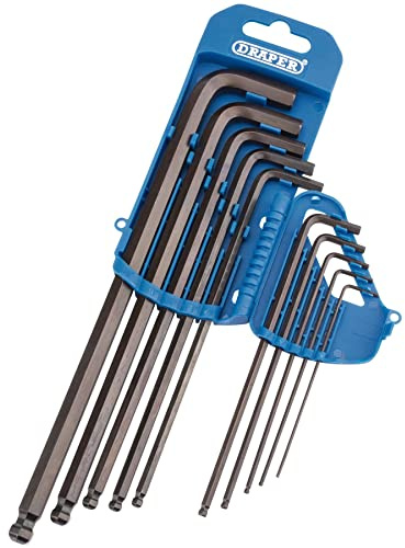 Draper 33723 Extra Long Imperial Hexagon Ball End Hex Allen Key Set, 1/16-3/8, 10 Pieces, Blue