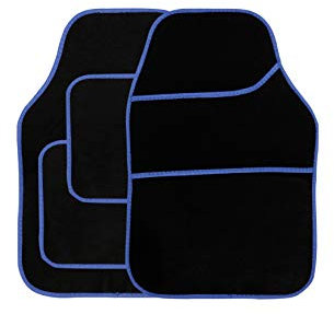 Streetwize - Velour Car Floor Mat Set [Black] Set of 4, Anti-Slip Car Mats with Blue Binding - Car Interior Accessory, Universal Fit