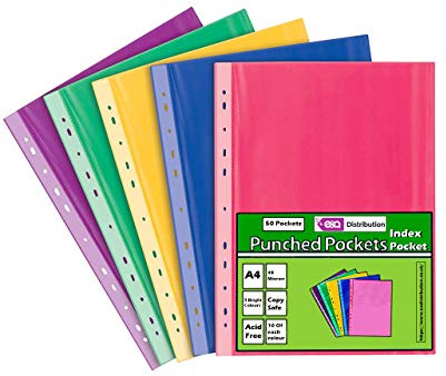Tiger Sationery Klarsichthüllen, stabil, Polypropylen, mehrfach gelocht, A, transparent, Blue/Clear/Green/Multicolour/Pink/Purple/Yellow, A4 Coloured x 250