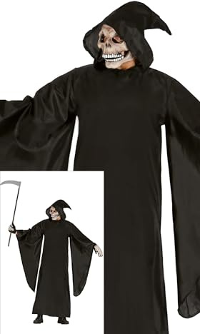 FIESTAS GUIRCA | Costume La Morte per Adulto (52-54/L) - Cappuccio e Tunica - Costumi da Terrore e Spettri per Halloween, Carnevale e Feste in Maschera - Ideale per Uomo - Nero