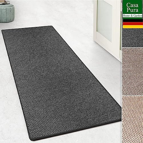 casa pura Teppich Läufer für Küche, Flur & Wohnraum - Teppichläufer auf Maß in Sisal Optik - Meterware - Flurteppich - Küchenläufer - Wohnzimmer Teppich (Kalkuta, Anthrazit, 80x200cm (BxL))