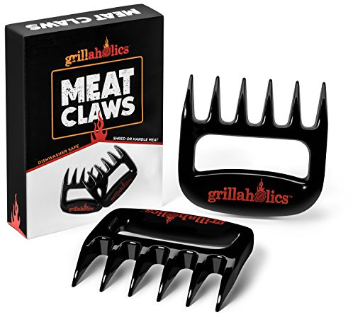 Grillaholics BBQ Meat Shredder Claws - Wolverine Style Ultra-Sharp Blades Quickly Lift Handle & Shred Meats - Best Dishwasher Safe Bear Claw Pulled Pork Meat Shredders in BBQ Grill Accessories (Black)