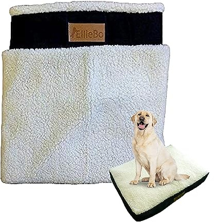 Ellie-Bo Ersatz-Hundebett Bezug mit Kunst-Wildleder und Schaffell-Auflage, 107 cm, XL, Schwarz