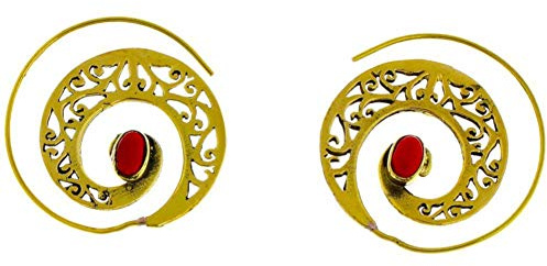 CHICNET Spiralen Ohrringe breit gestanzt Jaspis oval Messing antik golden nickelfrei Piercing Tribal Schmuck