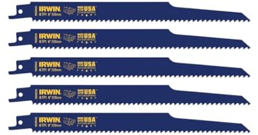 IRWIN Tools Reciprocating Saw Blade, Wood- and Nail-Embedded Wood-Cutting, 9-Inch 6 TPI, 5 Pack (372956P5)