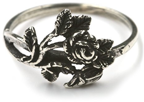 Drachensilber Rose Ring 925 Sterlingsilber Silberring mit feiner Rose zierlich Damenring Gr 62
