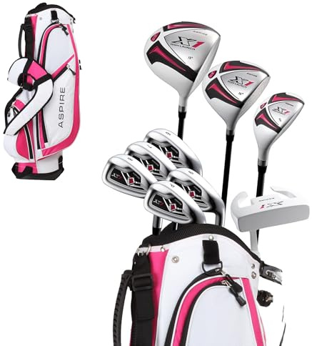 Aspire X1 Womens Golf Clubs Full Set – Driver, Fairway, Hybrid, 6-PW Irons, Putter, Stand Bag & Headcovers - Graphite Shafts - Right Handed - Cherry Pink - Regular Size