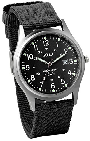 JewelryWe Herren Armbanduhr Kalender LED Licht Canvas Stoff Band Quarz Analog Uhr