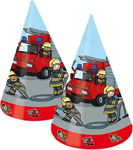tib 19504 Partyhüte Feuerwehr 8-teilig, mehrfarbig, Einheitsgröße
