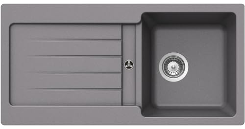 SCHOCK Küchenspüle Typos D-100S Croma 86x43,5 cm | Granitspüle aus CRISTALITE Hellgrau mit Abtropffläche | Spüle für 45 cm Unterschrank | Reversible Einbauspüle | Robuste Quarzkomposit-Oberfläche