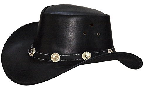 Western Ranch Lederhut Westernhut Cowboyhut Hut schwarz Leder Hutband mit Conchas (xl)