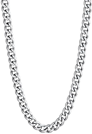 U7 22 Inch Diamond Cut Cuban Link Chain for Men Women Stainless Steel 6mm Chunky Hip Hop Curb Chain Necklace