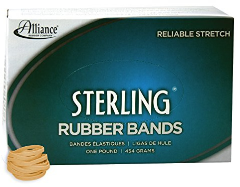 Alliance Rubber 24275 Sterling Rubber Bands Size #27, 1 lb Box Contains Approx. 2400 Bands (1 1/4 x 1/8, Natural Crepe) , Beige
