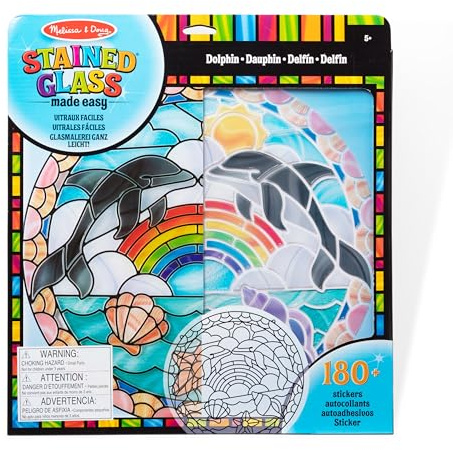 Melissa & Doug Stained Glass Dolphin Art Kit, Arts And Crafts Kids Age 5+, Kids Craft Kits, Kids Activity Window Art, Sticker Art, Animal Stickers, Mess Free Activity