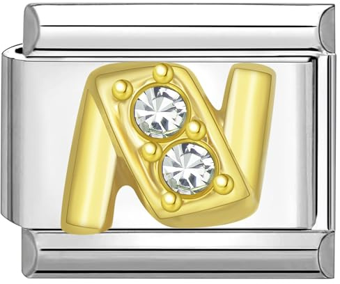 Quiges 9mm Italian Style Charm Modell Edelstahl Alphabet Buchstaben N für Italien Charm Armbänder