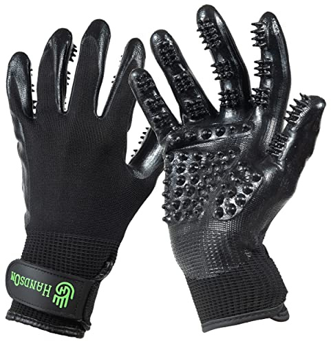 H HandsOn Pet Grooming Gloves - Patented #1 Ranked, Award Winning Shedding, Bathing, & Hair Remover Gloves - Gentle Brush for Cats, Dogs, and Horses (Black, X-Large)