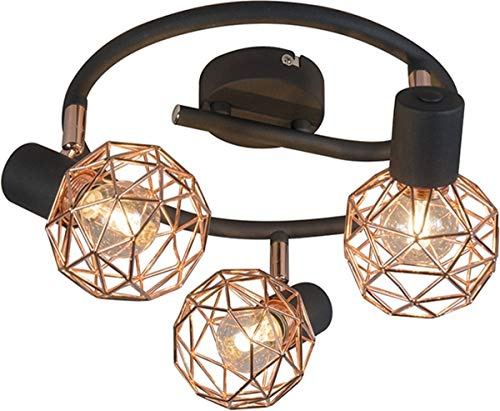 Qazqa Verstellbarer Deckenstrahler, Deckenspot - Mesh - Kupfer, max. 40W, Geeignet für LED, 45cm, Rund, 3-flammig, Ideal als Wohnzimmerlampe, Küche lampe und