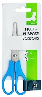 Q-Connect Ergonomic All Purpose Scissors 130mm Stainless Steel Blades Red or Blue Handle