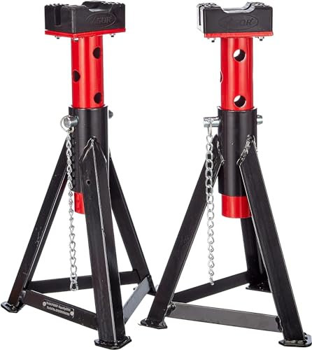 ViGOR Unterstellbock Satz V2477 I 2-teilig, 3 Tonnen Tragkraft, höhenverstellbar, mit breitem Fußstand für hohen Sicherheitsstandard I optimal für Arbeiten an Kfz / Auto, Gewicht: 5,2 kg