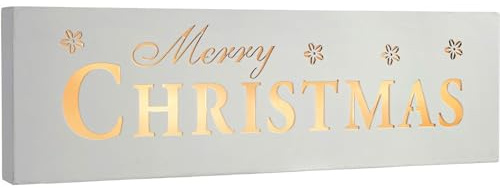 WeRChristmas Beleuchtetes LED-Schild mit Aufschrift Merry Christmas, Holz, 38 cm, Weiß