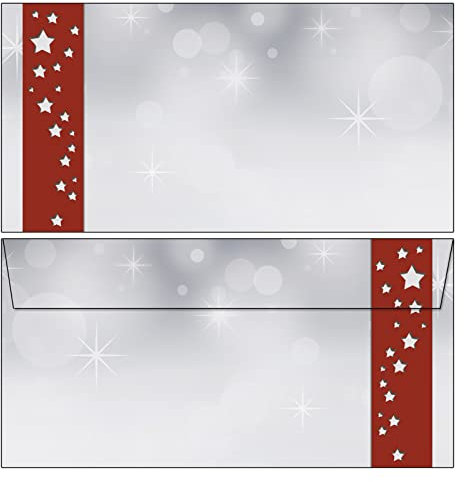 Briefumschläge Weihnachten Sterne im roten Banner 50 Stück Kuverts DIN lang ohne Fenster 6522