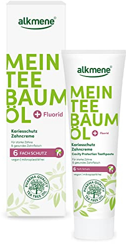 alkmene Teebaumöl Zahnpasta für empfindliche Zähne - vegane Zahncreme ohne Silikone, Parabene & Mineralöl - Natürliche Toothpaste mit Fluorid & australischem Teebaumöl (1x 100 ml)
