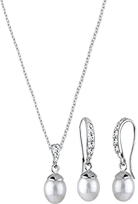 Elli Schmuckset Damen Süßwasserzuchtperle und Kristalle | 925 Sterling Silber