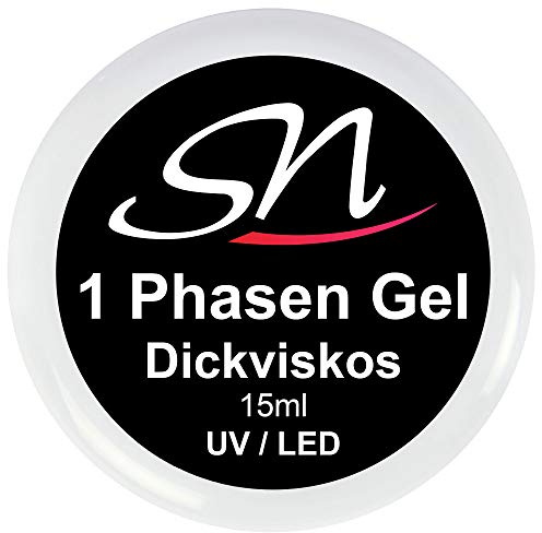 SN Nageldesign 3 in 1 Phasen Gel für Gelnägel dickviskos UV LED Nagelgel All in One Einphasengel klar thick 15ml
