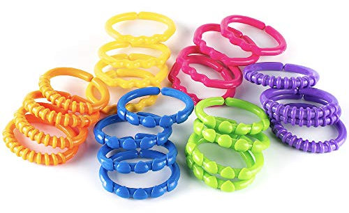 talinu Kinderwagenkette zum selber basteln, 24-Teilig perfekte Greifringe für Ihr Baby – vielseitige Anwendung: Spielbogen Anhänger, Rasselkette, Spielkette für unterwegs