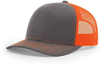 Richardson Unisex 112 Trucker Adjustable Snapback Baseball Cap, Charcoal/Neon Orange, One Size